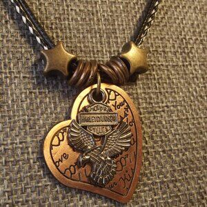 Vintage Harley Davidson Pendant Necklace with Copper Heart